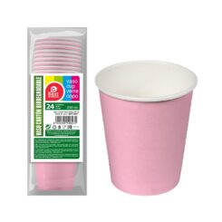Copos de papelão rosa bebê, 200cc, 24 UTS