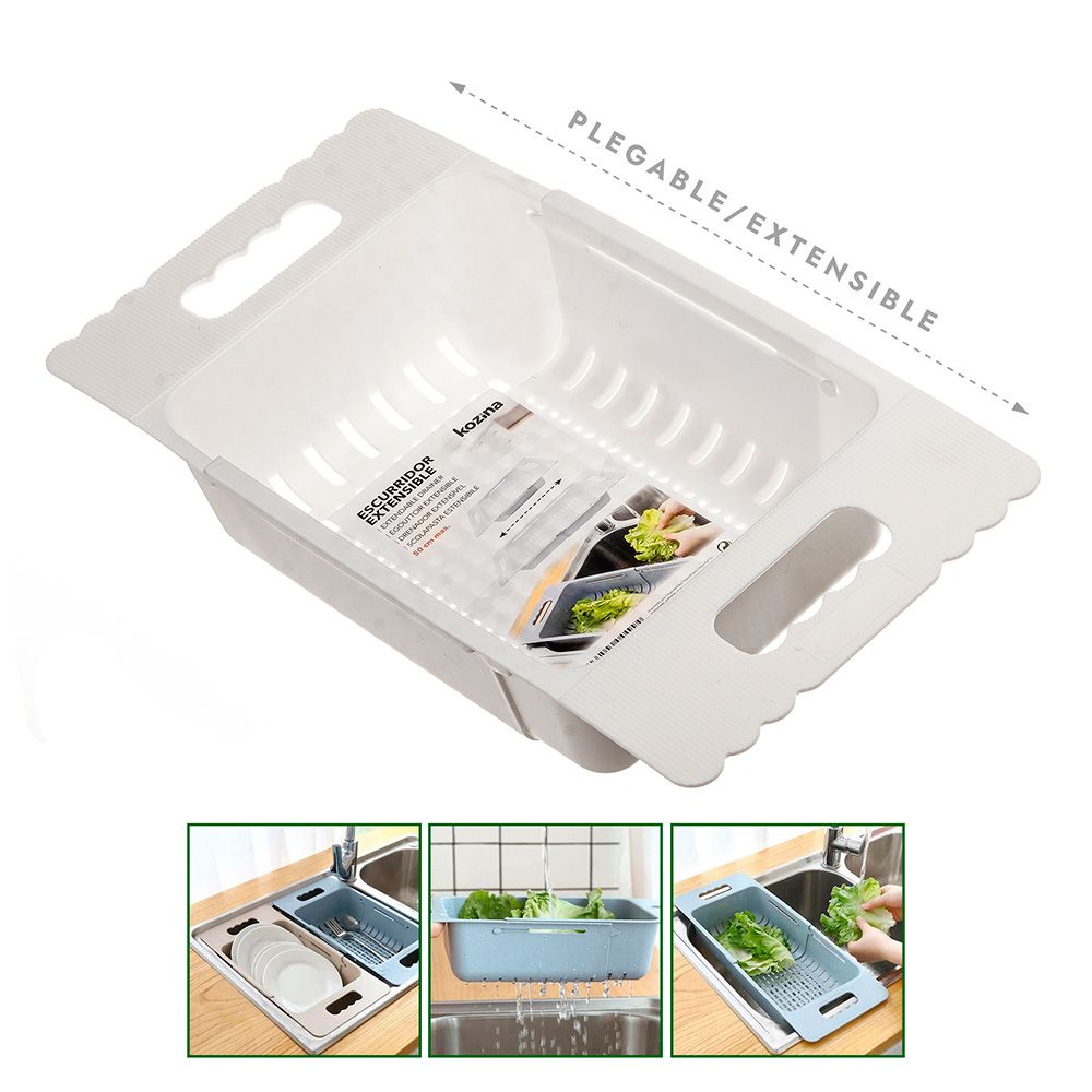 Escurridor para fregadero extensible 23-36 cm blanco 50 x 18,5 x 8 cm
