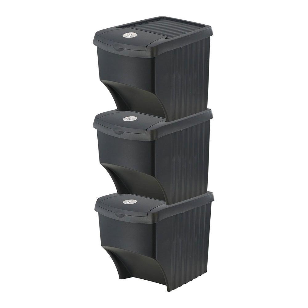 Sistema de caixotes recicláveis empilháveis 39,2 x 29,3 x 45,6 cm, 3 x 22 l