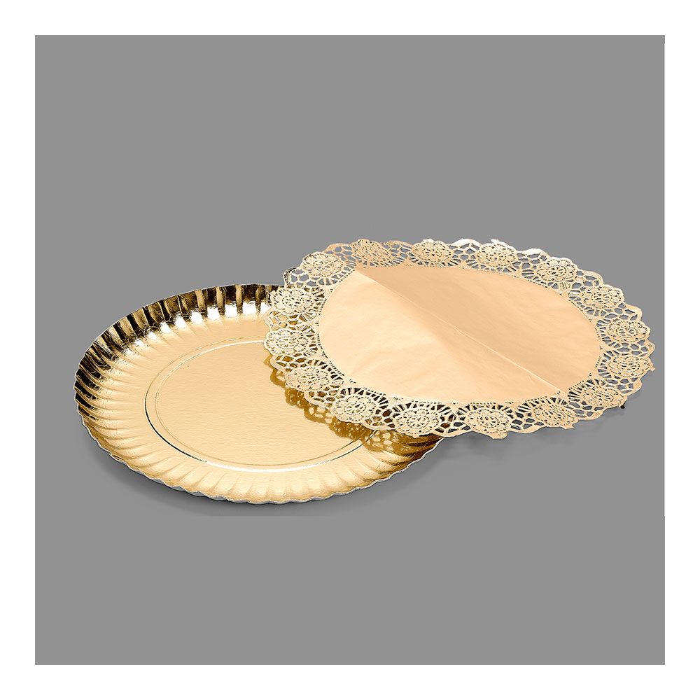 Bandeja redonda com renda dourada Ø23 cm
