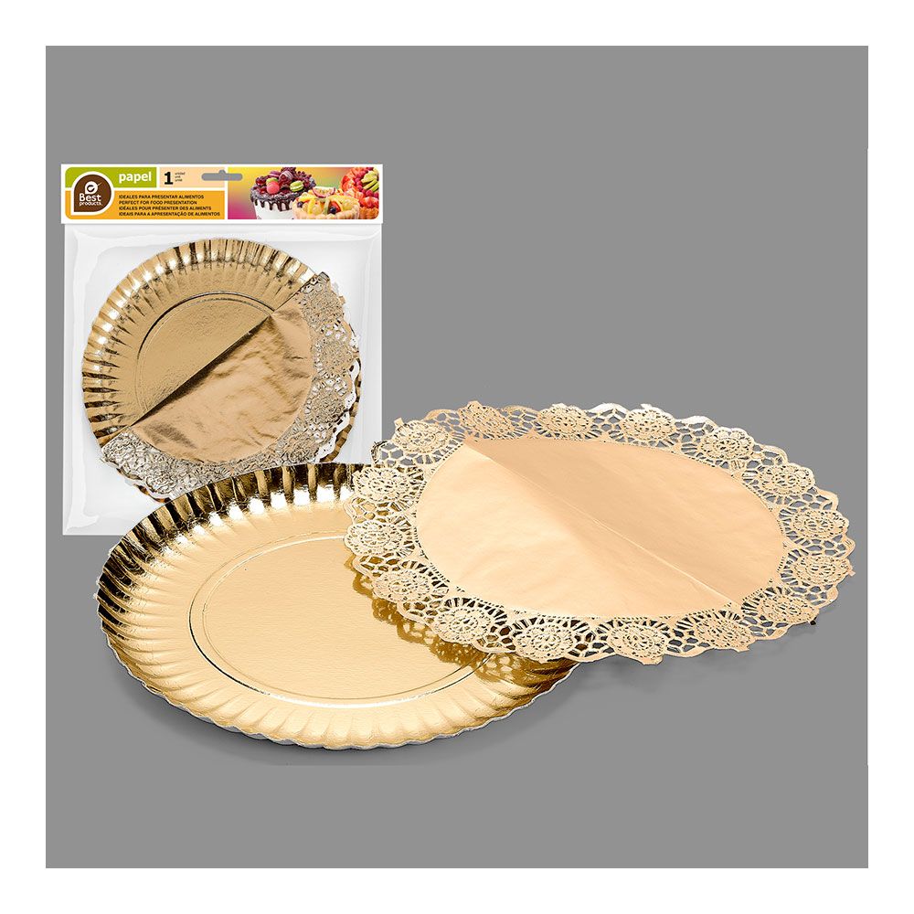 Bandeja redonda com renda dourada Ø23 cm - Image 2