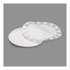 Bandeja redonda com renda branca, Ø21 cm, 3 UDS