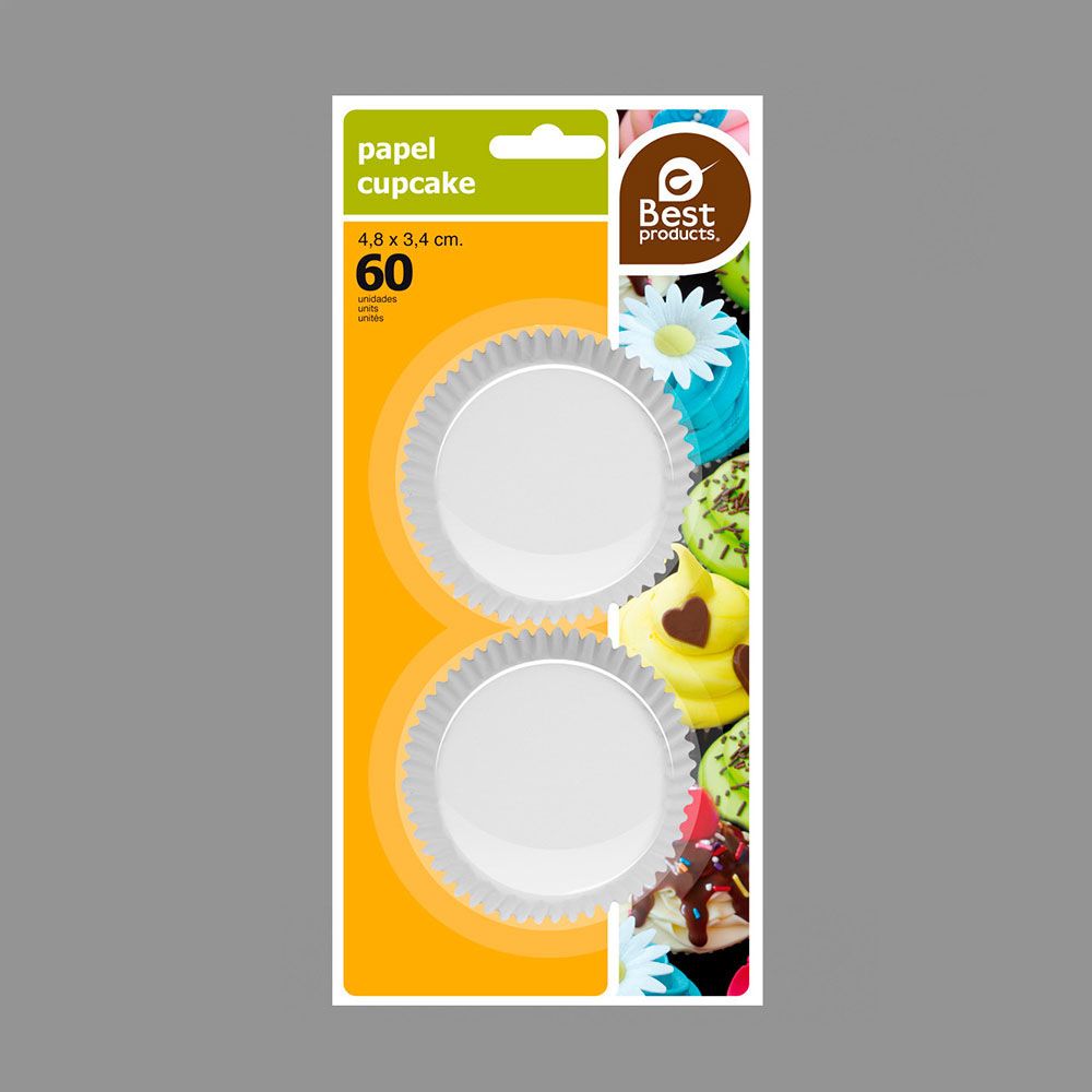 Formas de papel branco para cupcakes, Ø4,8 x 3,4 cm, blister 60 UDS - Image 2