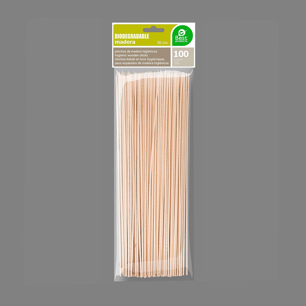 Espetos de madeira higiênicos, 2 x 300 mm, blister 100 UTS - Image 2