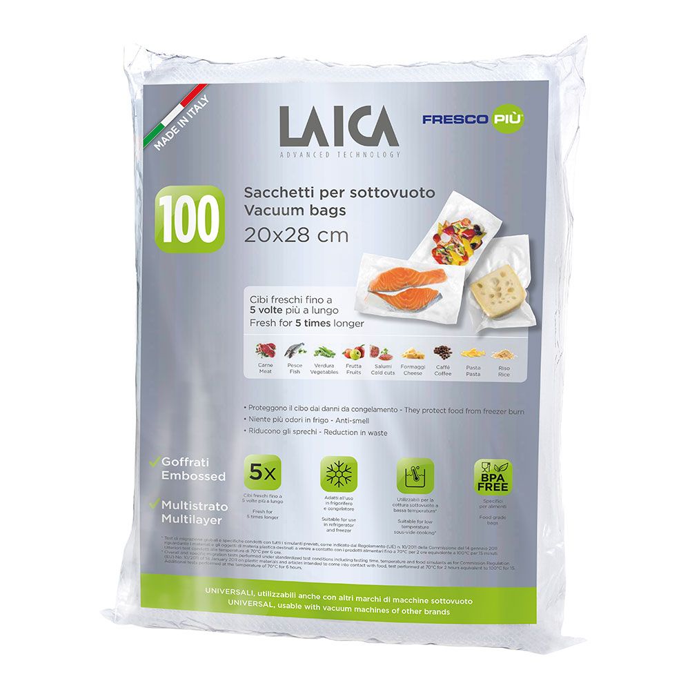 LAICA Pacote de 100 sacos de preservação a vácuo 20 x 28 cm