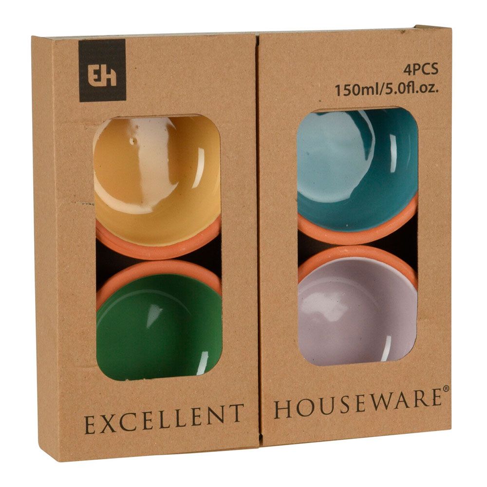 EXCELLENT HOUSEWARE Conjunto de 4 tigelas para aperitivos de barro em cores sortidas 150 ml ø10,4 x 4,2 cm - Image 2