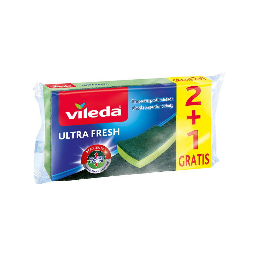 VILEDA Esfregão Ultra Fresh com esponja antibactérias 2+1