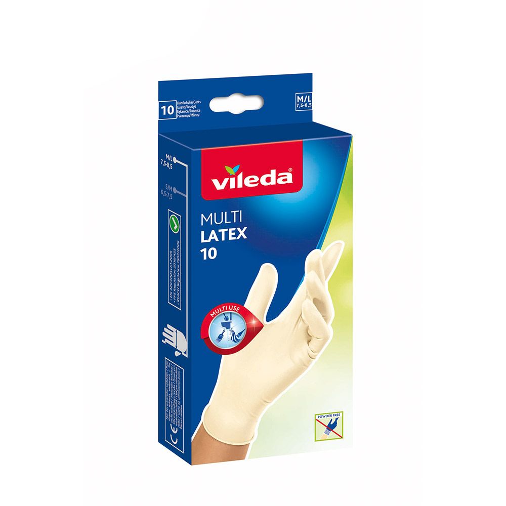 VILEDA Luva multiusos de látex, 10 unidades, tamanho M/L