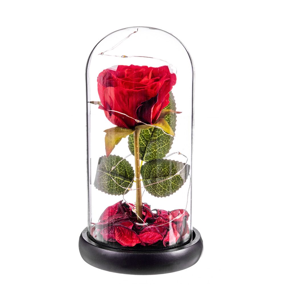 Rosa vermelha eterna leds cúpula de vidro 20cm caison