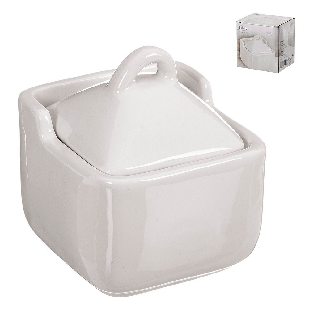 Saleiro cerâmico classico branco 10 x 10 x 11,5 cm