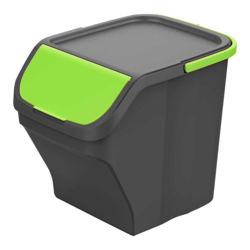 Balde stack N sort cinza com tampa verde 30 x 40 x 34 cm 25 l