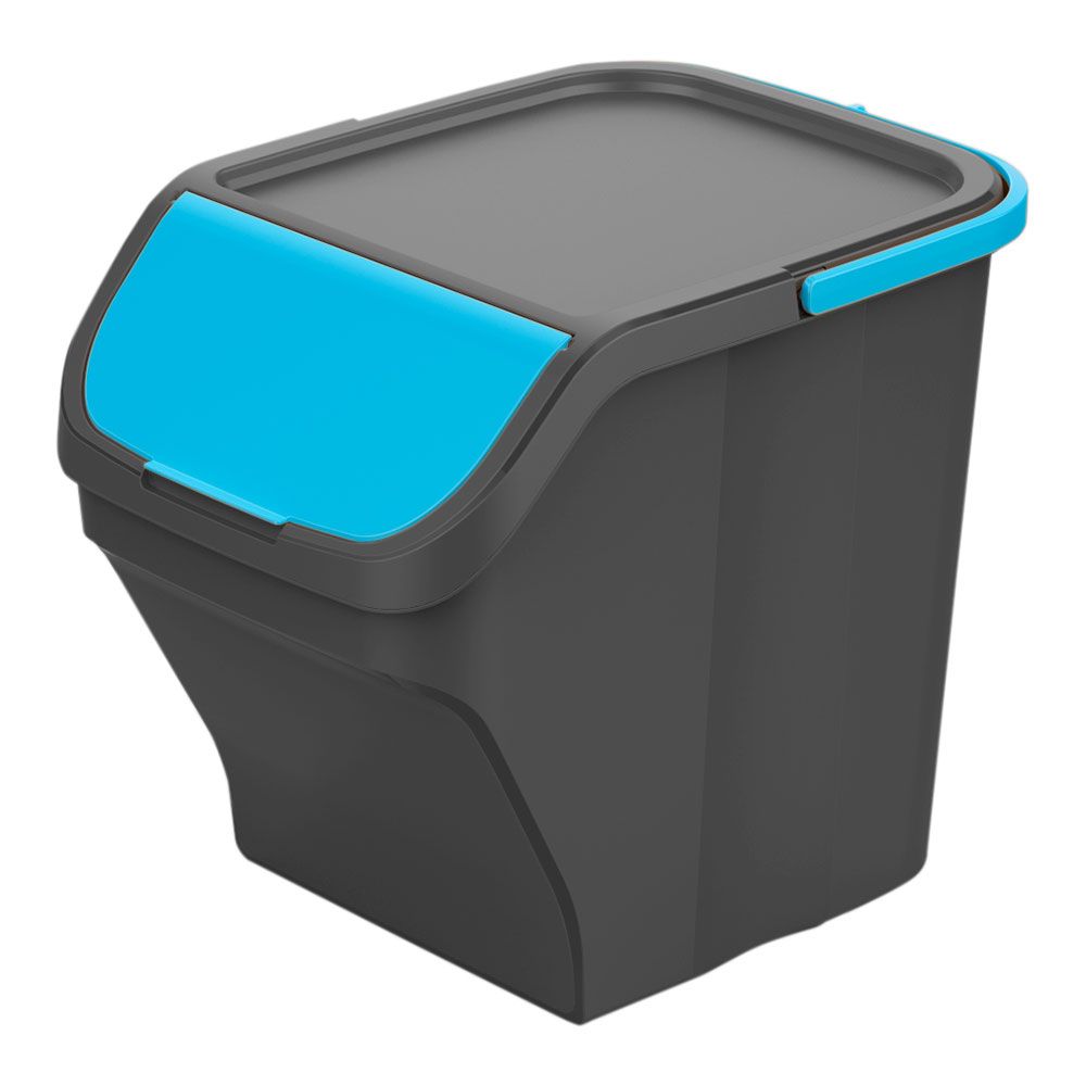 Balde stack N sort cinza com tampa azul 30 x 40 x 34 cm 25 l