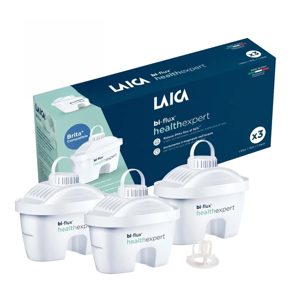 Filtros bi-flux healthexpert compatíveis com brita, adicionam magnésio e reduzem pfas, caixa com 3 unidades