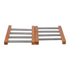 Descanso de panela extensível em bambu e aço inoxidável, 35,2 x 22,2 x 2 cm