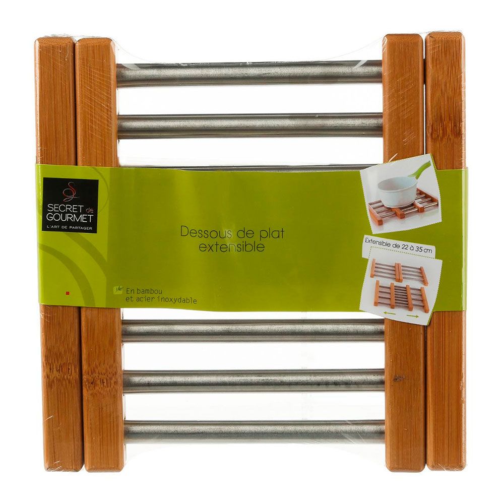 Descanso de panela extensível em bambu e aço inoxidável, 35,2 x 22,2 x 2 cm - Image 2