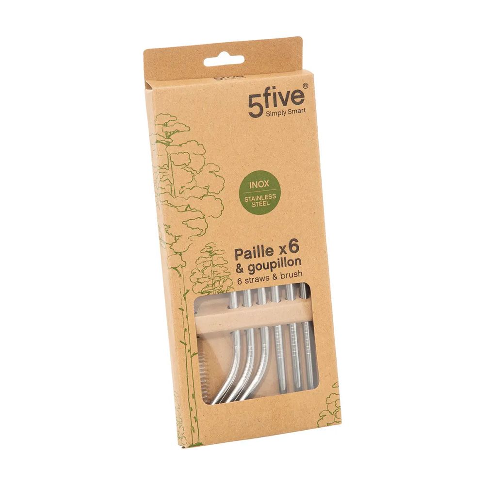 Conjunto de 6 palhinhas de aço inoxidável com escova de limpeza