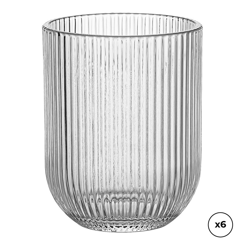 Copo de vidro com riscas em relevo 260 ml, 6 UDS