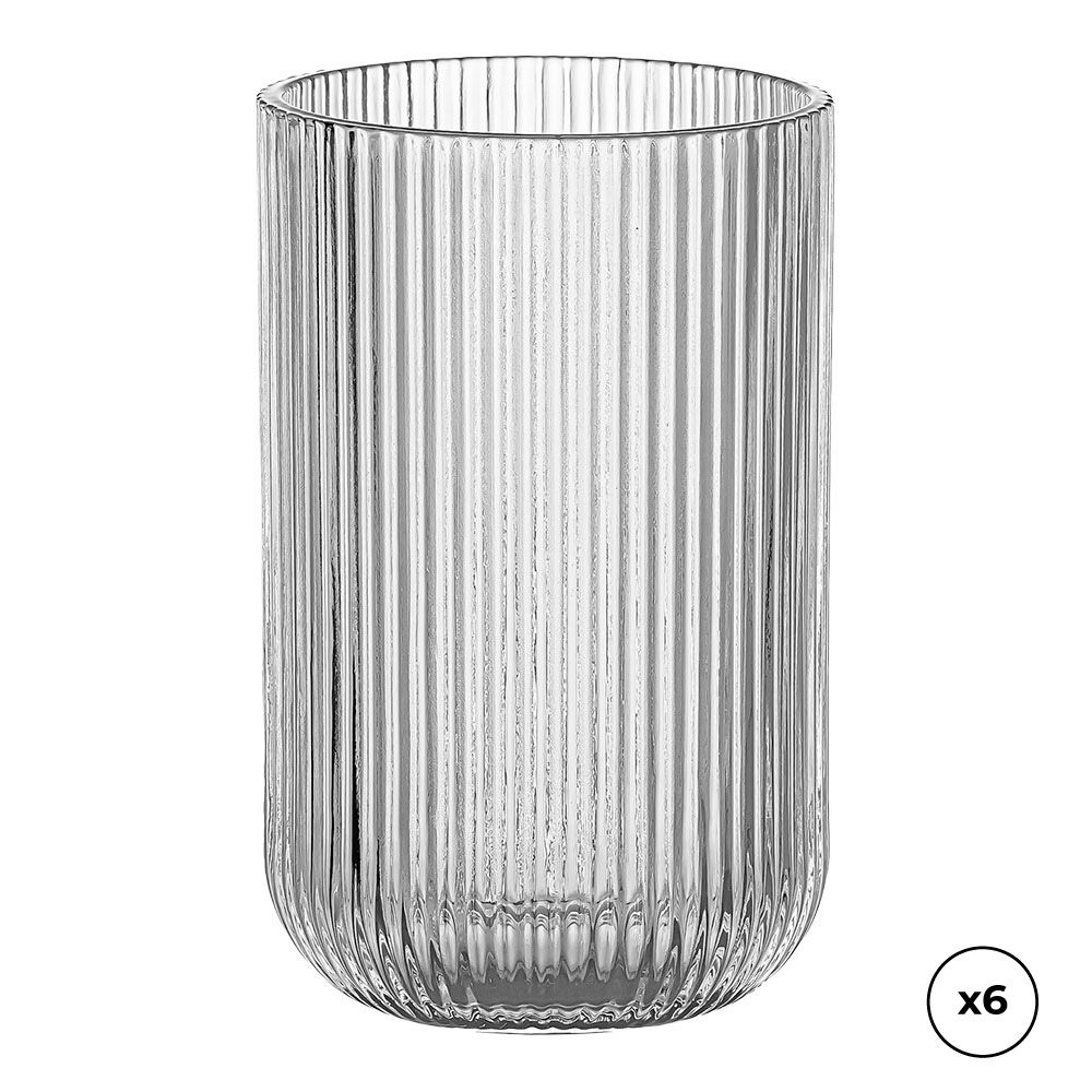 Copo de vidro com riscas em relevo 430 ml, 6 UDS