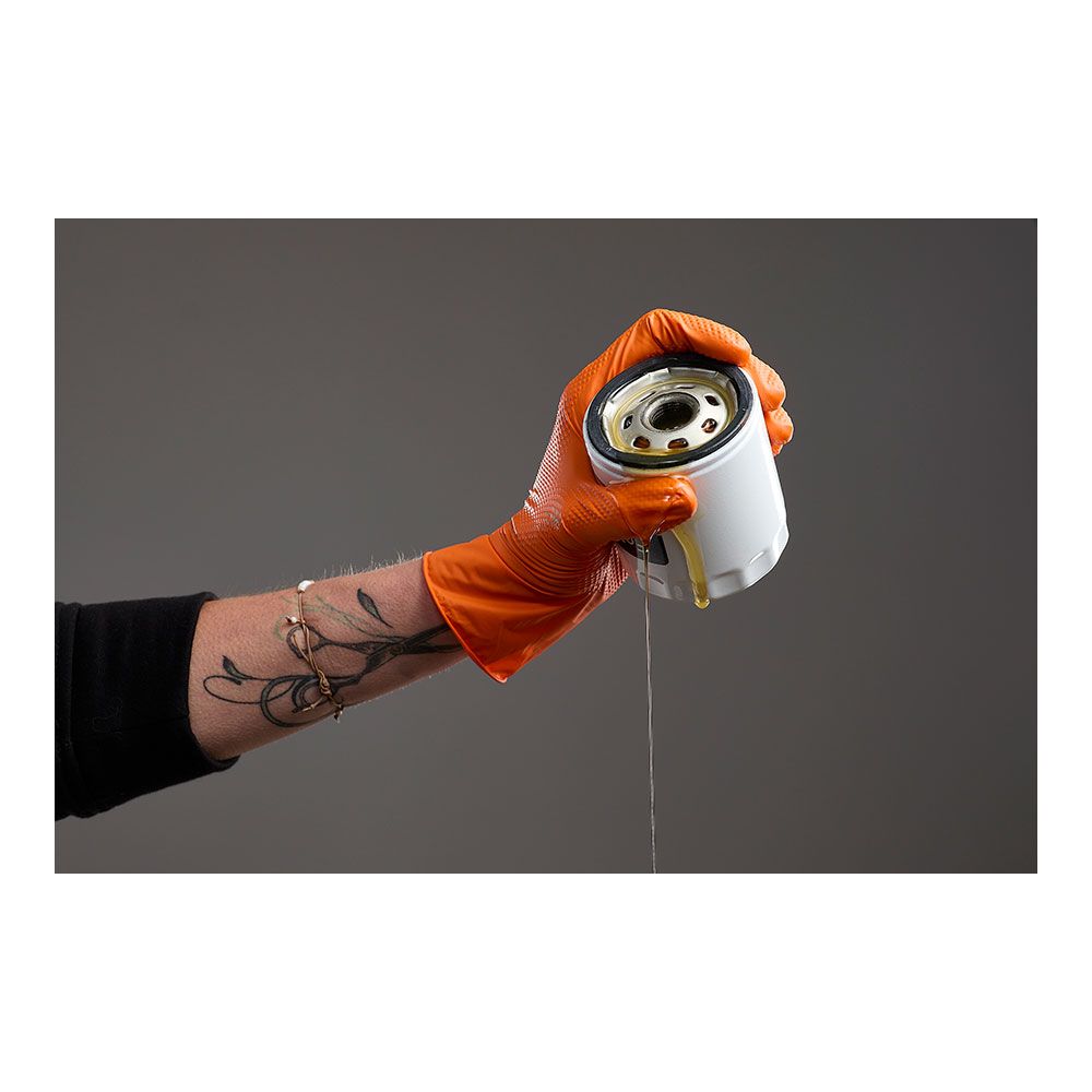 Luva de nitrilo, sem pó, descartável, com padrão de diamante, laranja, T-7, caixa 50 UDS - Image 3
