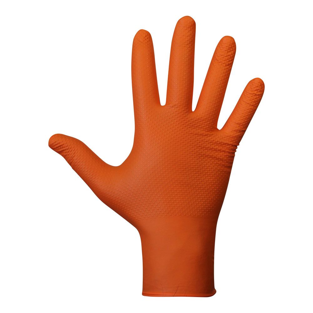 Luva de nitrilo, sem pó, descartável, com padrão de diamante, laranja, T-8, caixa 50 UDS