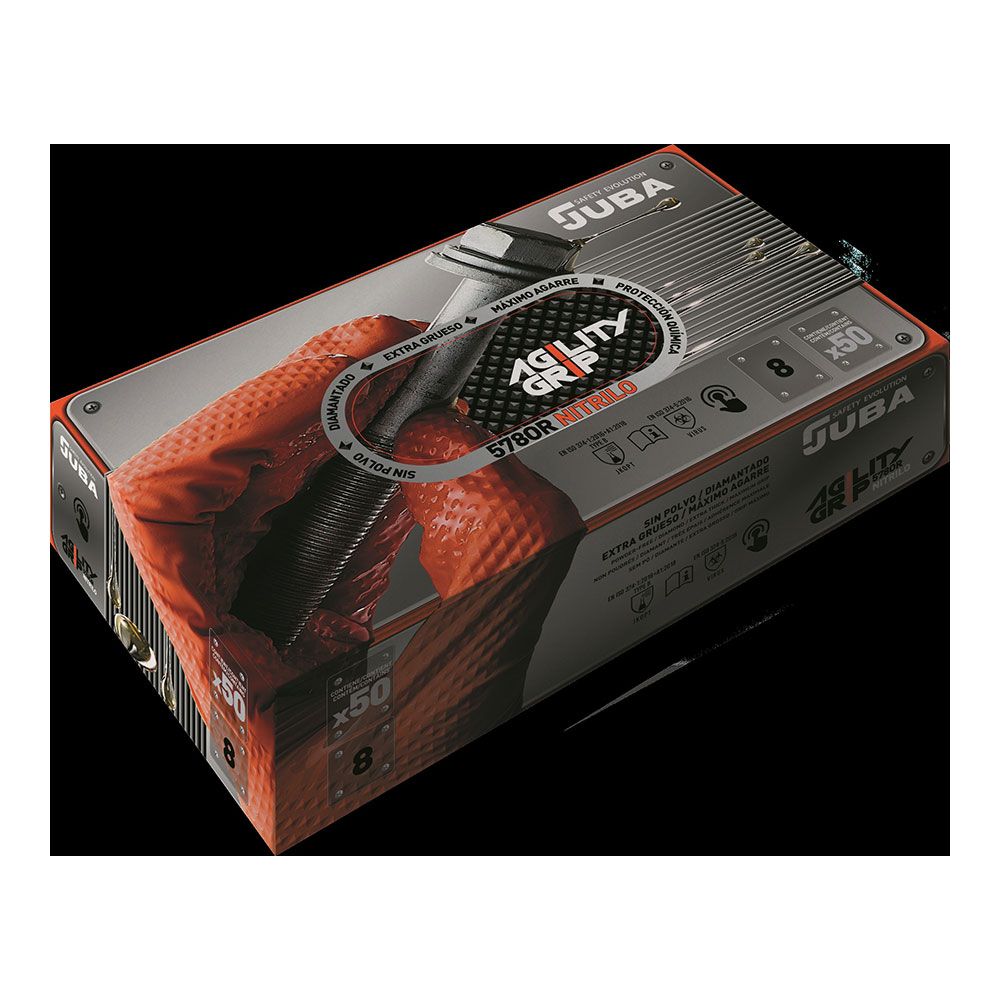 Luva de nitrilo, sem pó, descartável, com padrão de diamante, laranja, T-10, caixa 50 UDS - Image 2