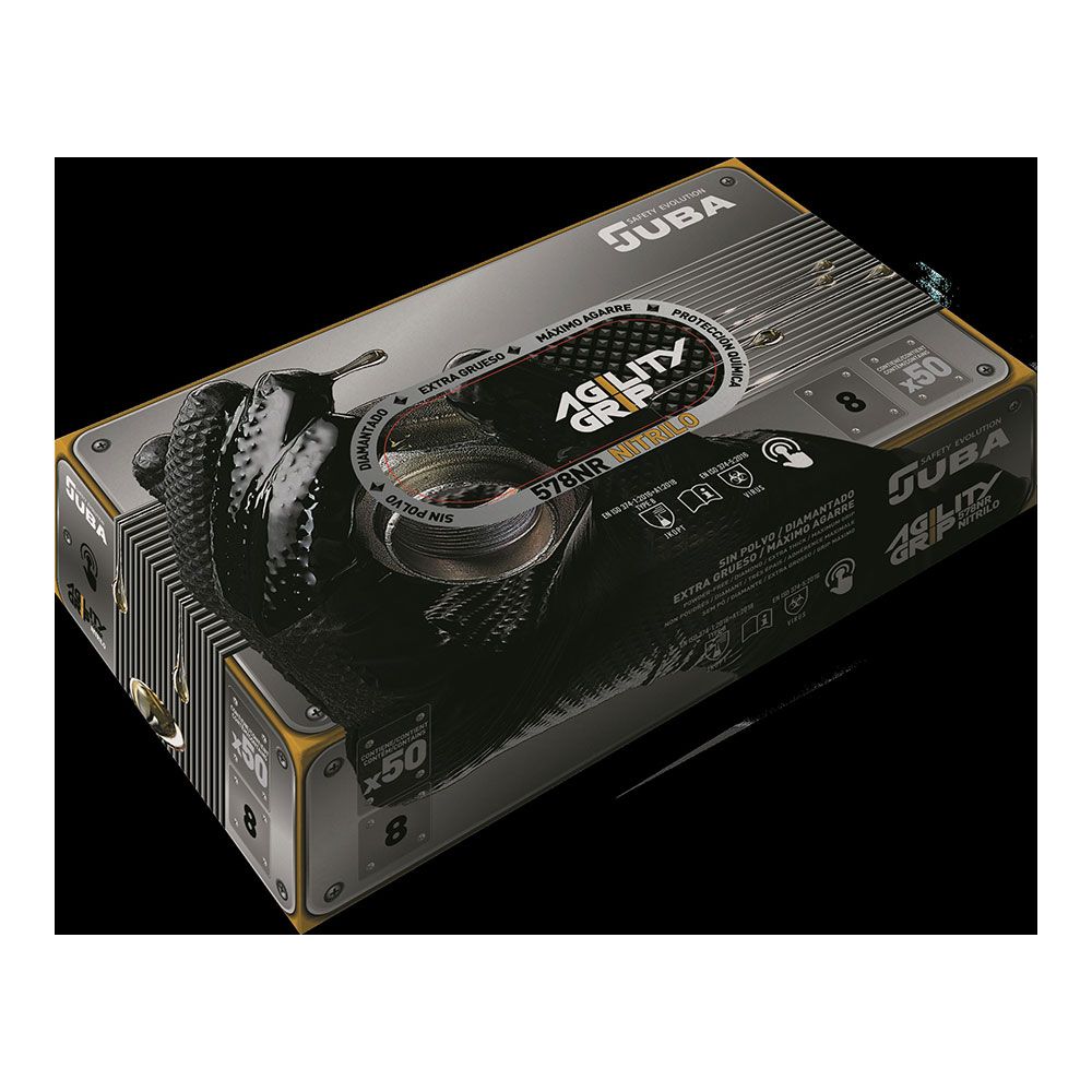 Luva de nitrilo, sem pó, descartável, com padrão de diamante, preta, T-7, caixa 50 UDS - Image 2