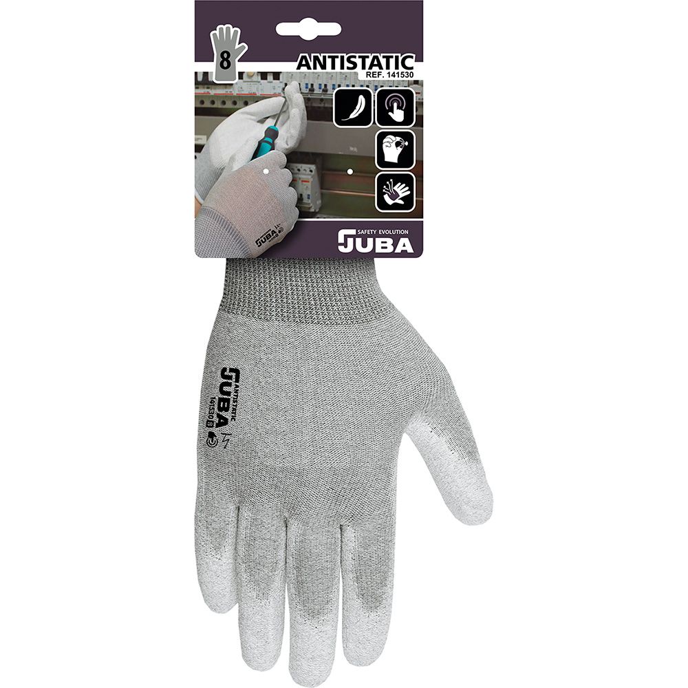Luva de nylon/fibra de carbono com palma de poliuretano, antiestática, t-08