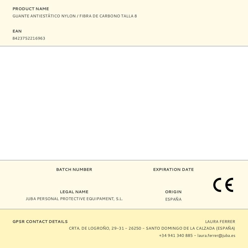 Luva de nylon/fibra de carbono com palma de poliuretano, antiestática, t-08 - Image 4