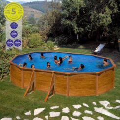 Piscina com parede em aço e imitação de madeira, oval, com purificador, 500 x 300 x 120 cm