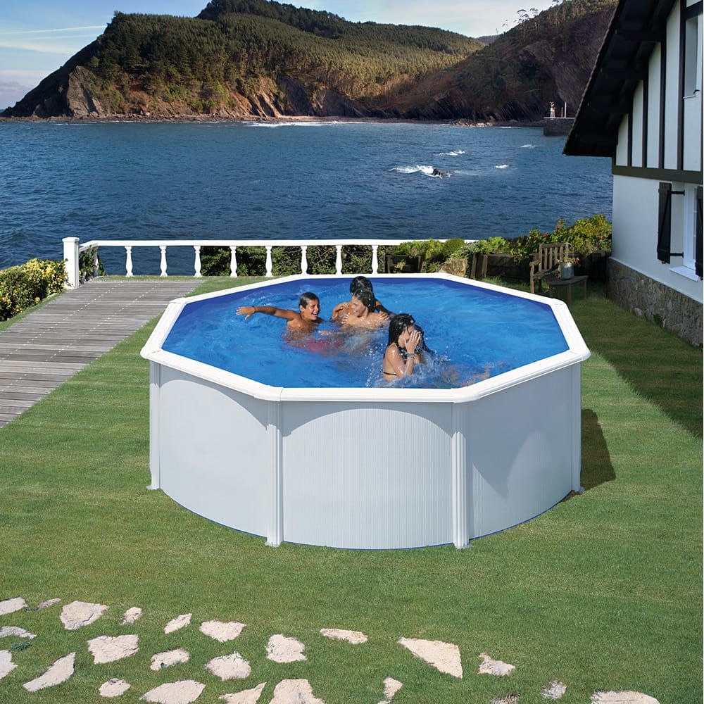 Piscina redonda com paredes de aço e chapa metálica branca, com bomba de filtragem, Ø350 x 120 cm - Image 2