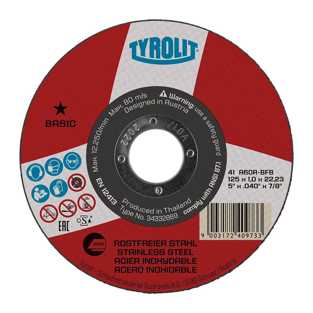 Disco de corte plano 41C Ø125 x 1,0 x 22,23 mm A60R-BFB