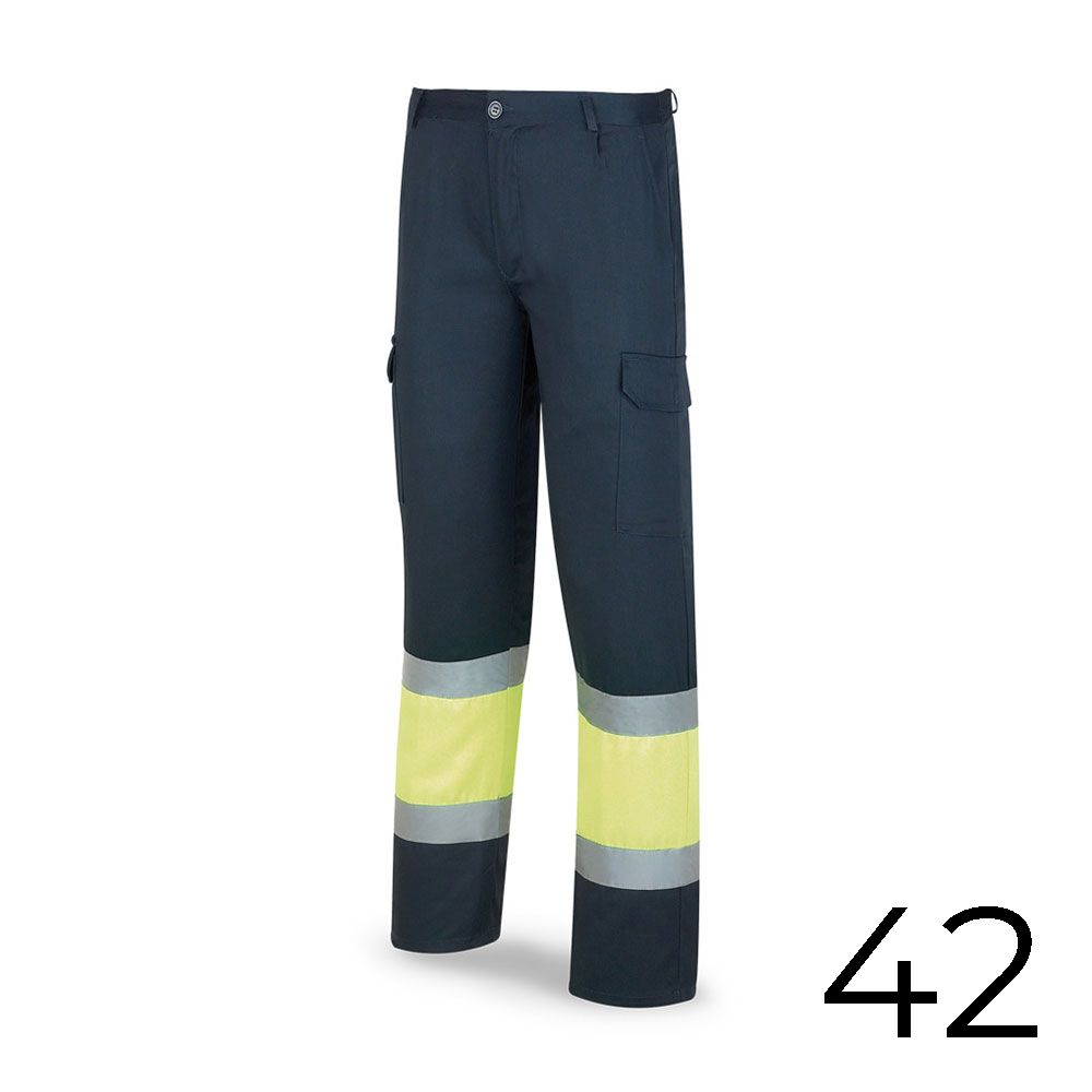 Calças poliéster/algodao bicolor alta visibilidade azul/amarelo tamanho 42 388PFXYFA/42