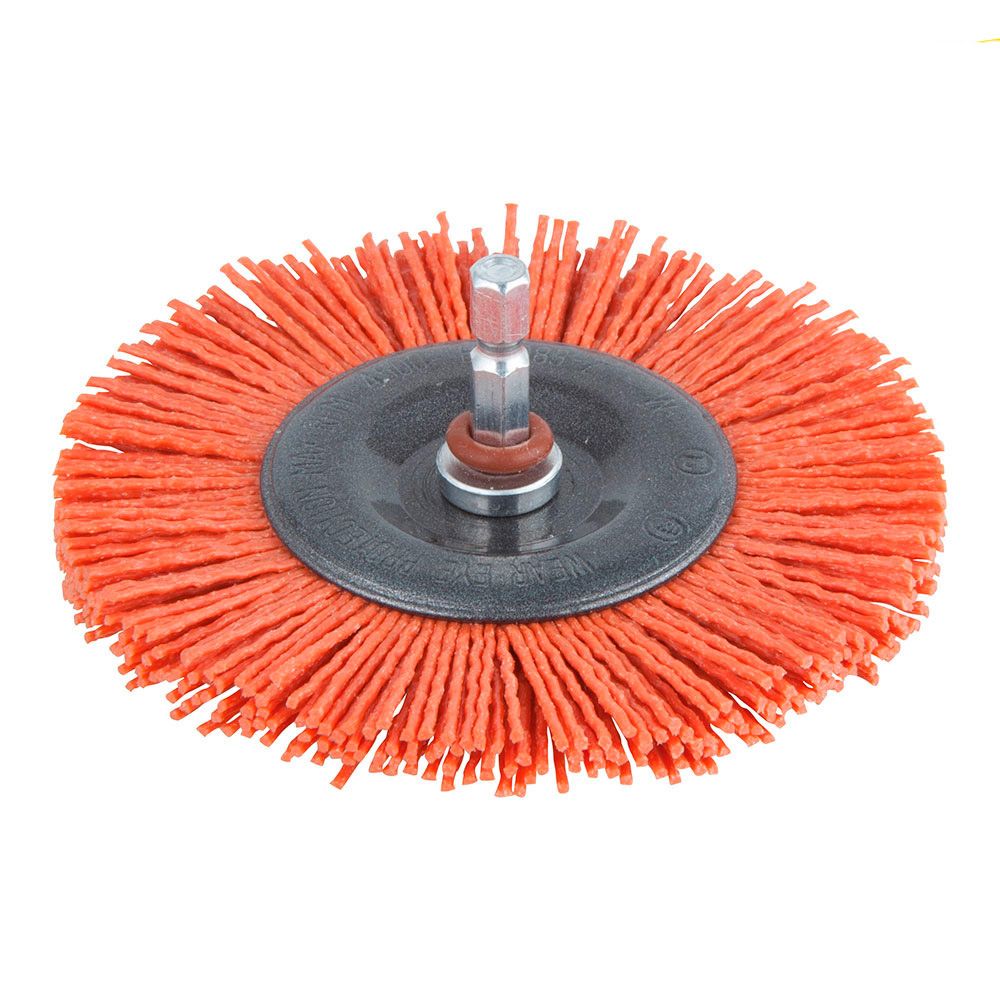 Escova de dsco de nylon, vastago hexagona ¼ POL Ø100 x 10 mm