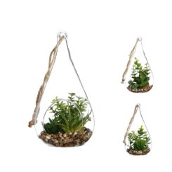 Floreira de vidro suspenso com planta decorativa 10 x 19,5 cm cores / modelos diversos