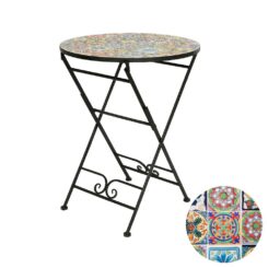 Mesa dobrável prague em metal/mosaico, preta, para USO externo, Ø60 x 76 cm