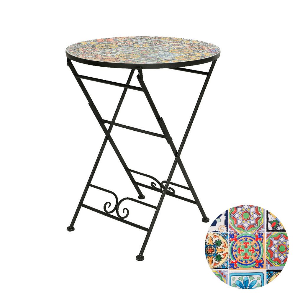 Mesa dobrável prague em metal/mosaico, preta, para USO externo, Ø60 x 76 cm