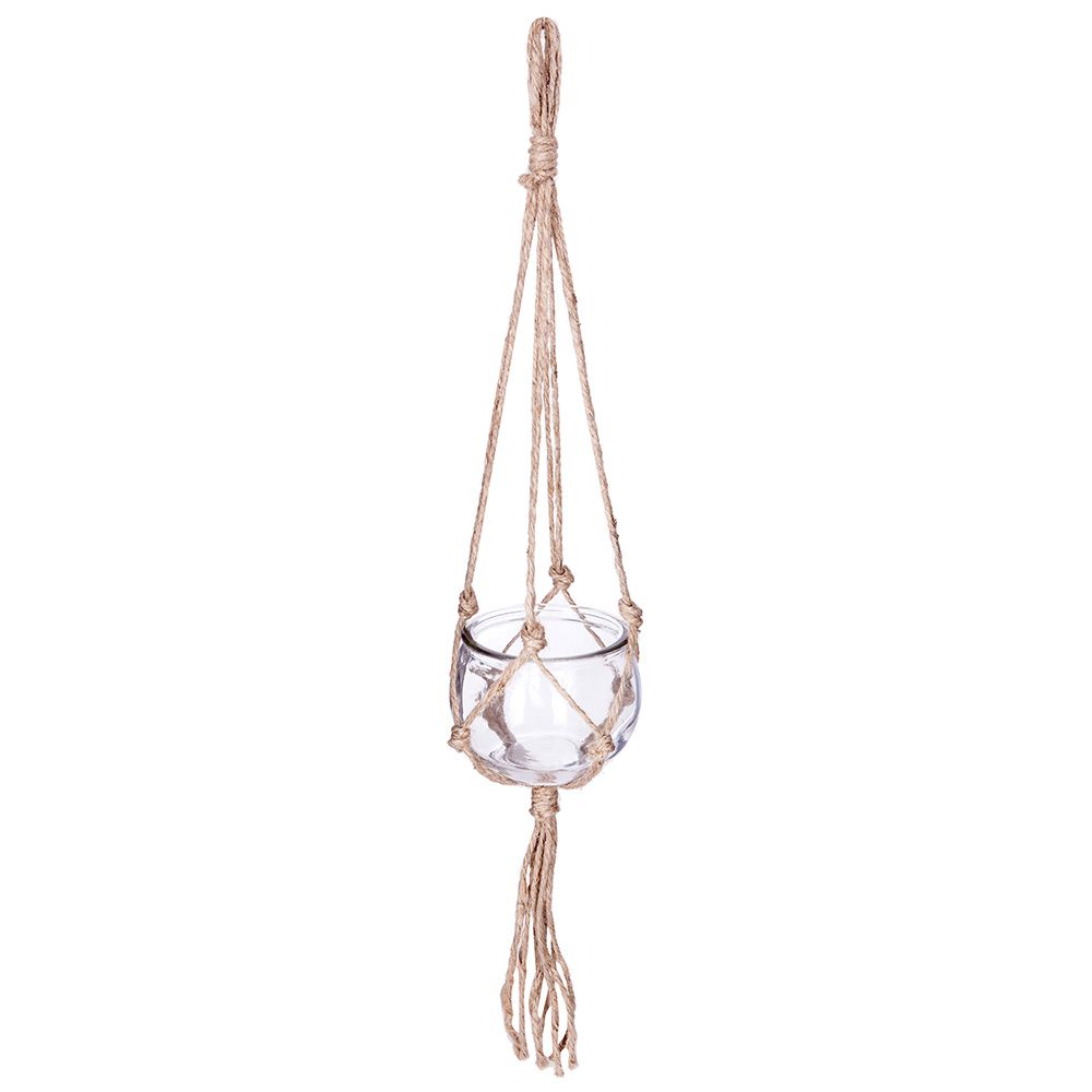 Vaso para flores de vidro com corde de serapilheira para pendurar Ø10,5 x 56 cm