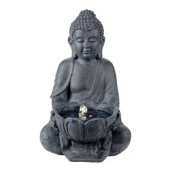 Fonte solar externa IP68, feita de poliresina, modelo buda, LUZ quente, 29,5 x 28 x 45 cm