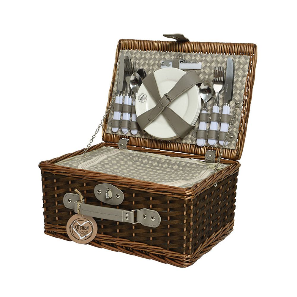 KIT picnic em cesto de vime 40 x 28 x 20 cm
