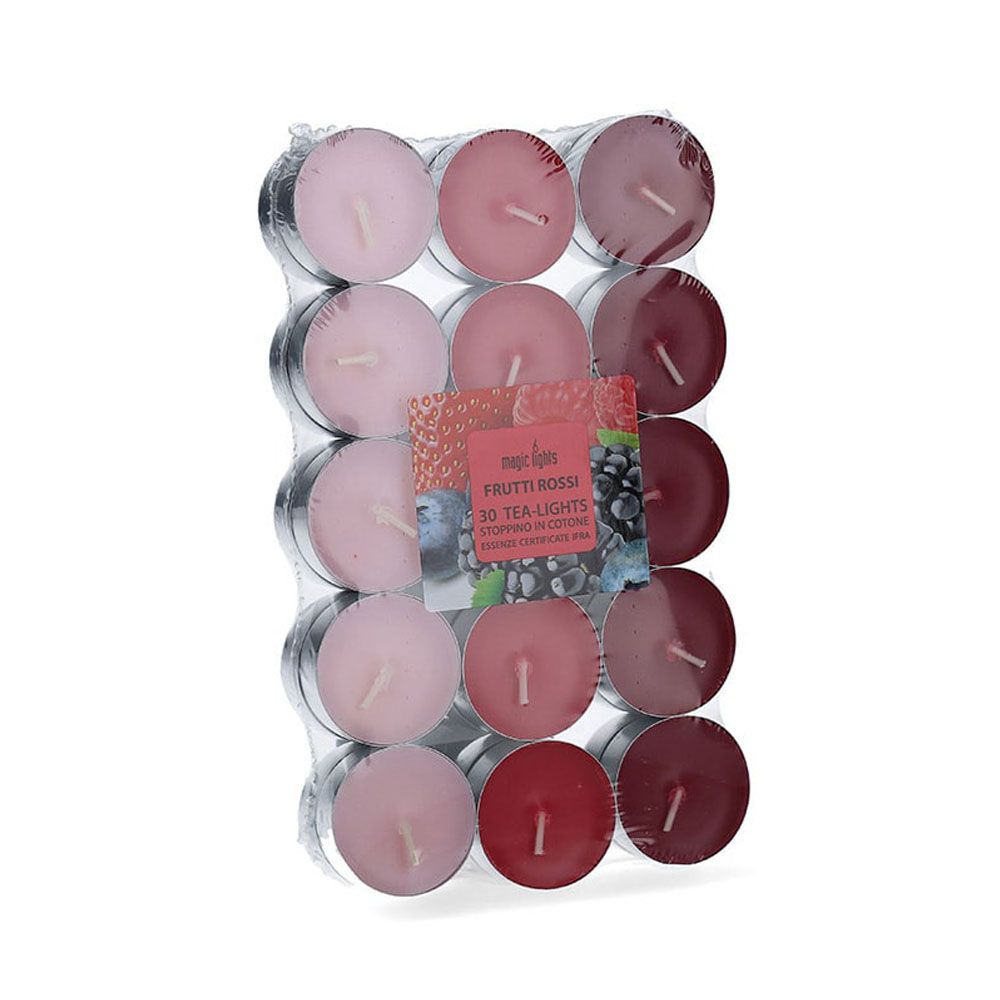 Pacote 30 unid. velas com frutas vermelhas 3,7cm magic lights