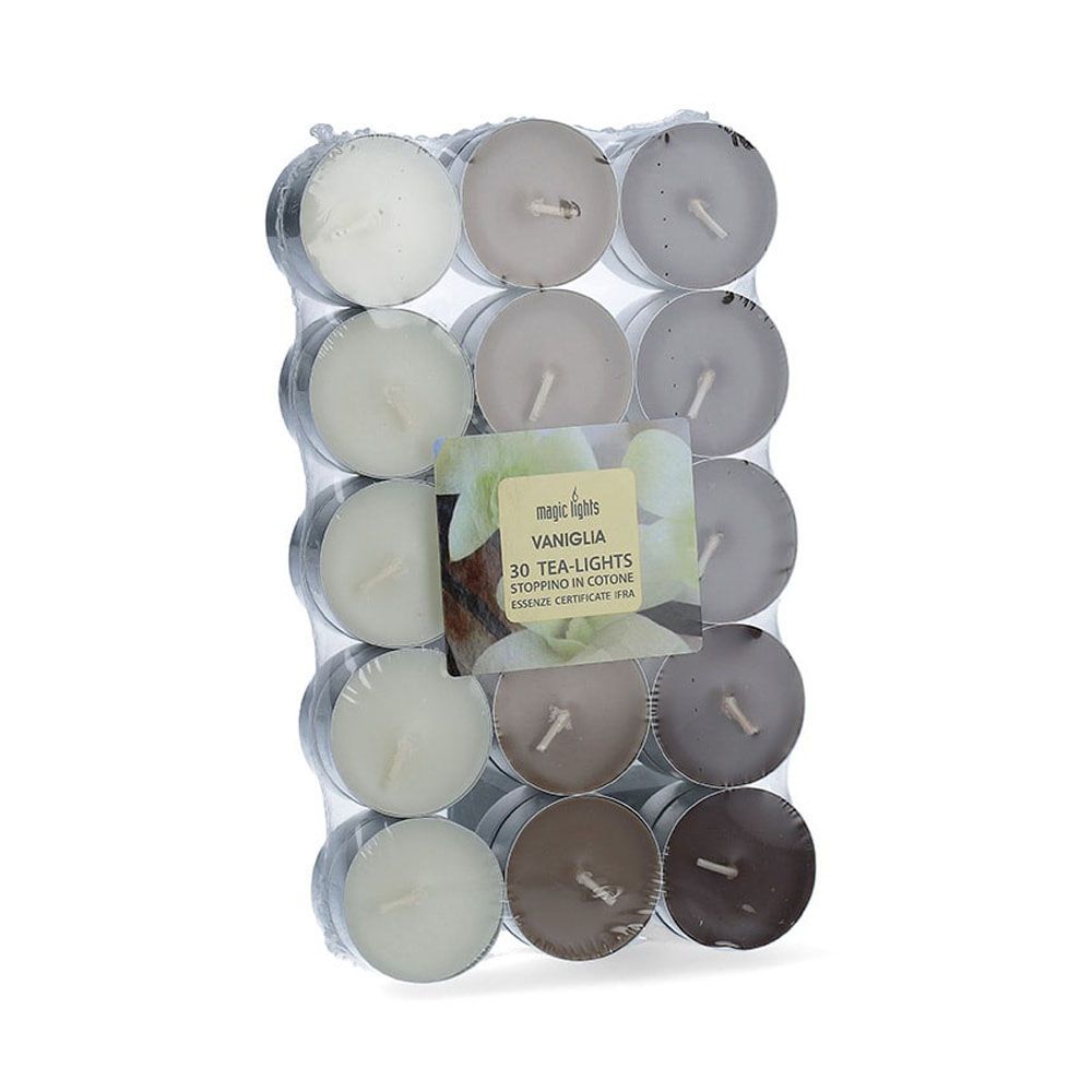 Pacote 30 unid. velas com aroma baunilha 3,7cm magic lights