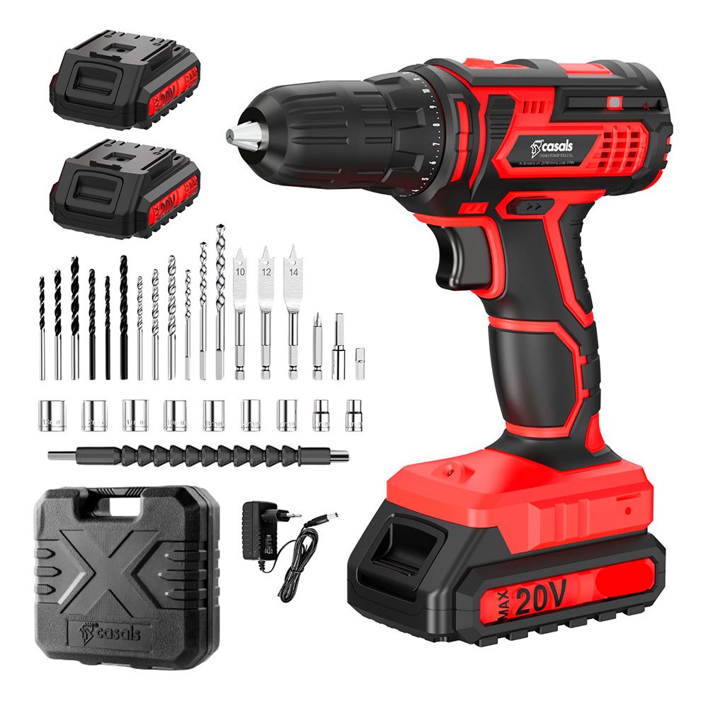 Kit de furadeira de impacto 20 v com acessórios, com 2 baterias e carregador