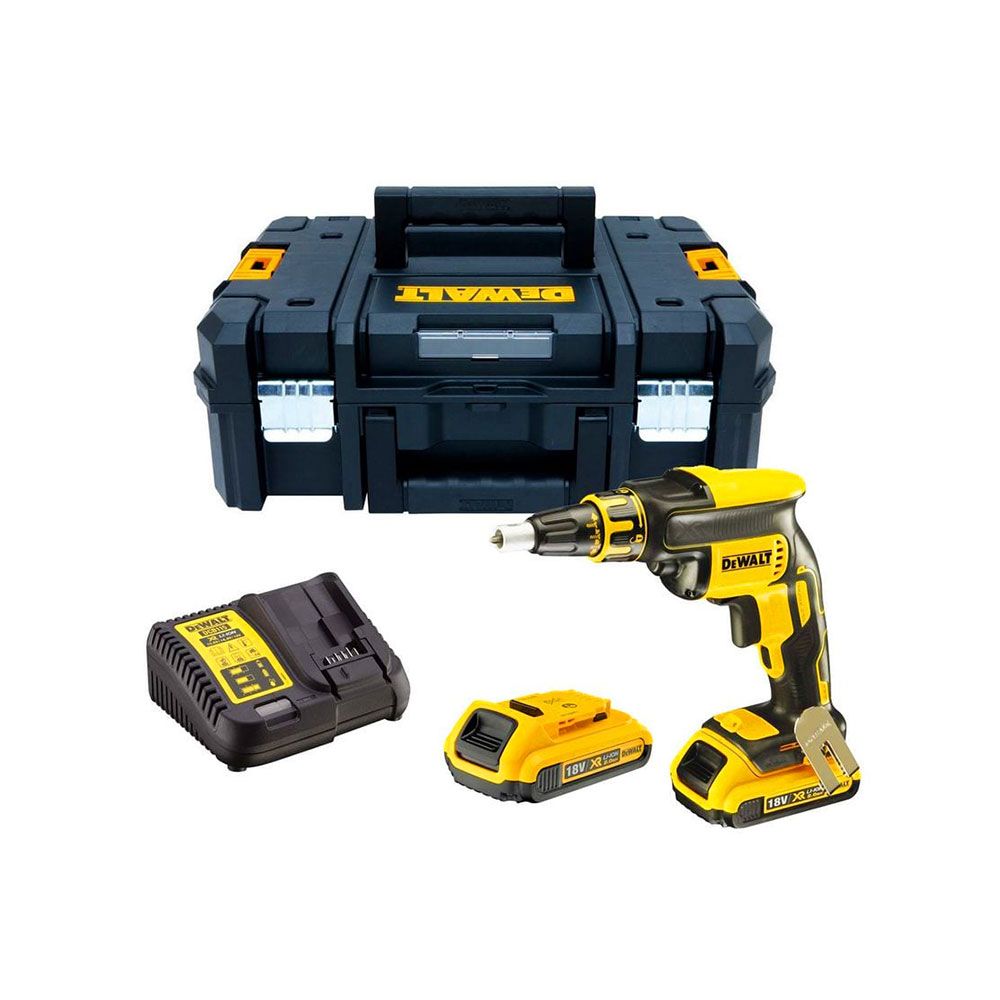 DEWALT Kit de chave de fenda sem escova para drywall 18 v ¼ polegada com 2 baterias de 2,0ah e carregador