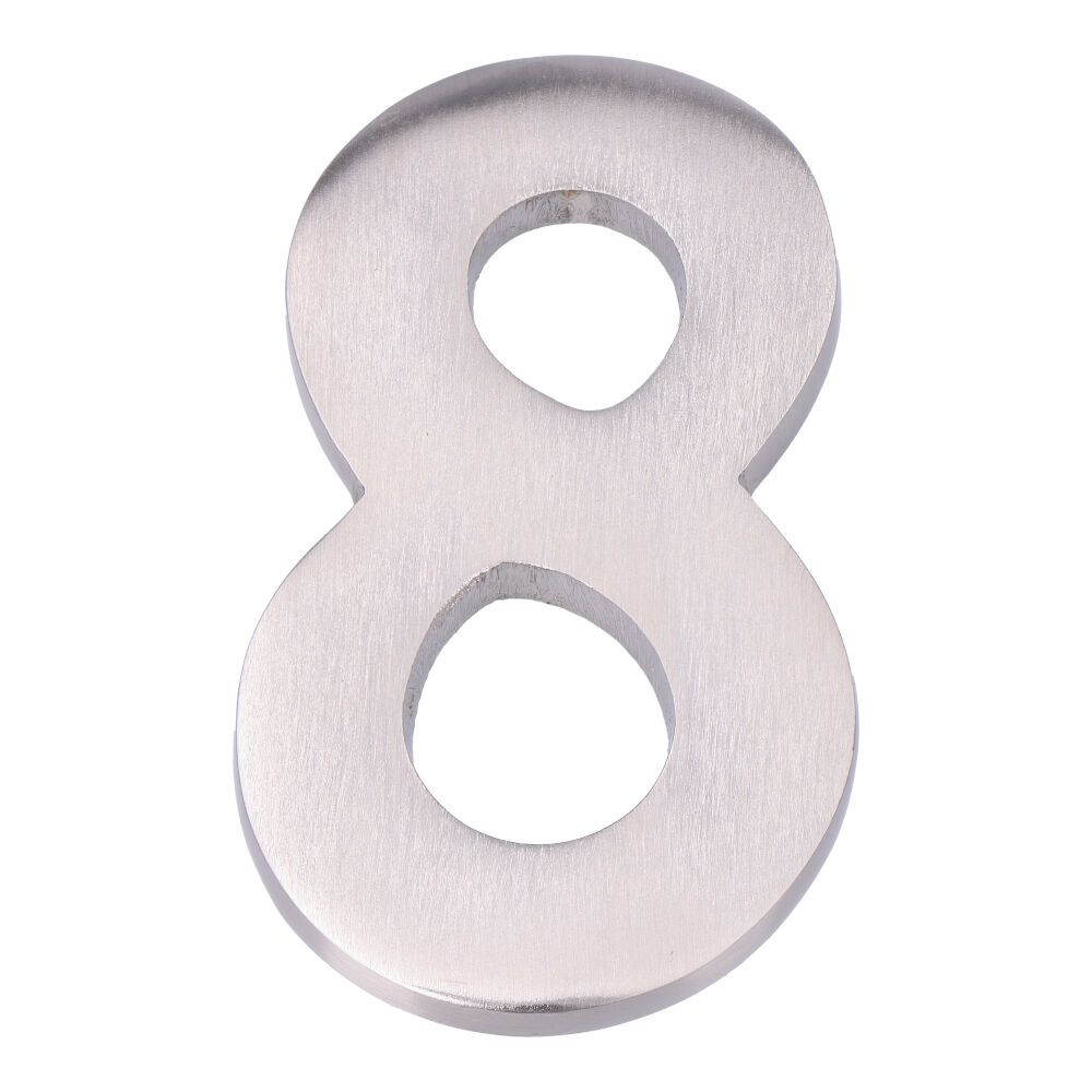Número 8, em níquel com acabamento mate e fixação invisível, 10 cm