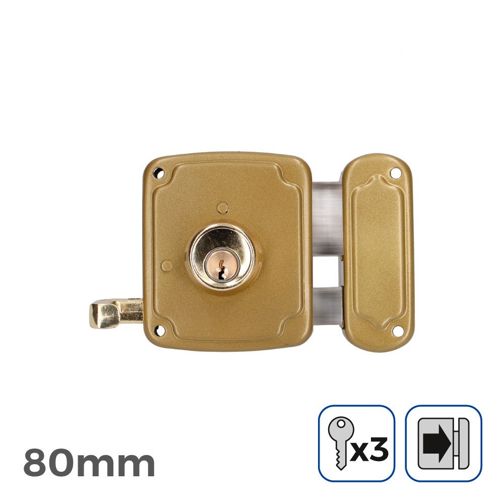 Fechadura direita 80 mm, 3 chaves incluídas