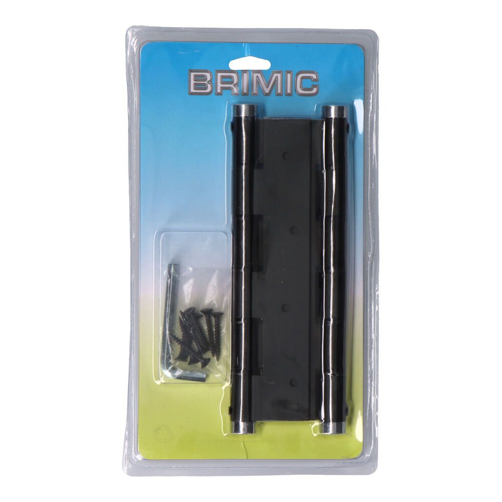 Dobradiça de dupla ação, modelo BS10 NE M57002, em alumínio com acabamento preto, 133 x 180 mm, blister