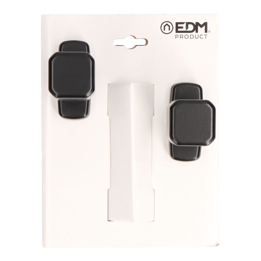 Conjunto de puxadores removíveis, modelo 6807, em alumínio com acabamento preto, 37 x 83 x 69 mm, blister