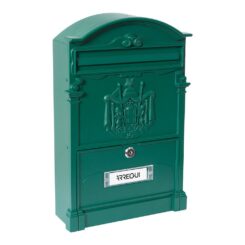 Caixa de correio individual exterior média, residência, alumínio, verde, 26 x 9 x 42 cm