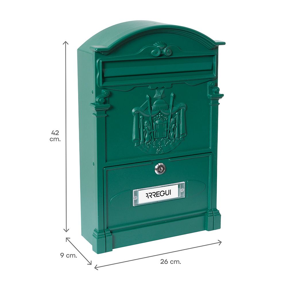 Caixa de correio individual exterior média, residência, alumínio, verde, 26 x 9 x 42 cm - Image 2