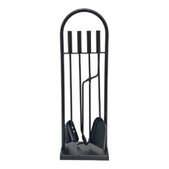 Conjunto de lareira de 4 peças com suporte, preto, 23 x 68 cm